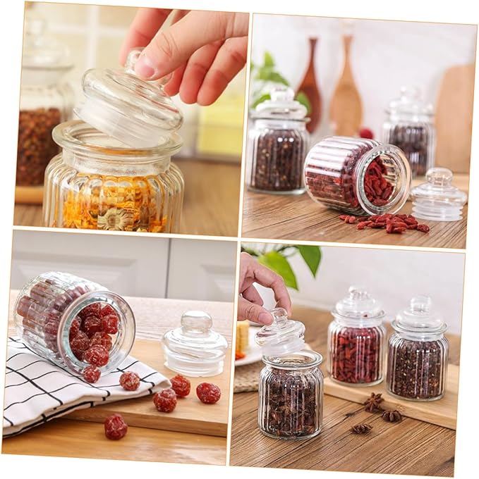 4pcs Glass Storage Bottles Food Prep Containers Canning Jars Airtight Storage Jars Pantry Boxes Lids