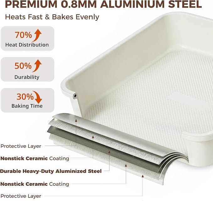 HONGBAKE Ceramic 9x9 Baking Pan 2 Pack, Square Cake Pan with Diamond Texture, Aluminized Steel Nonstick Square Baking Pan for Brownies, Cream