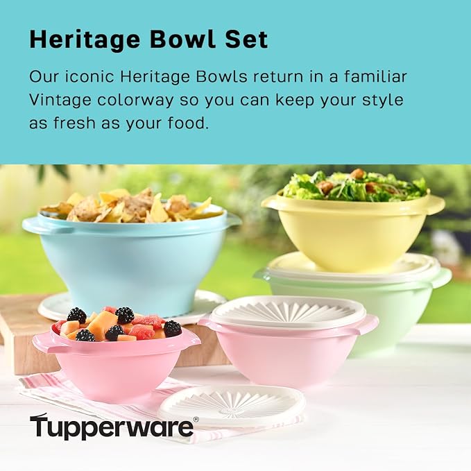 Tupperware Heritage Collection 17.25 Cup Bowl with Starburst Lid, Light Blue Vintage Color, Dishwasher Safe and BPA Free (4.1 L)