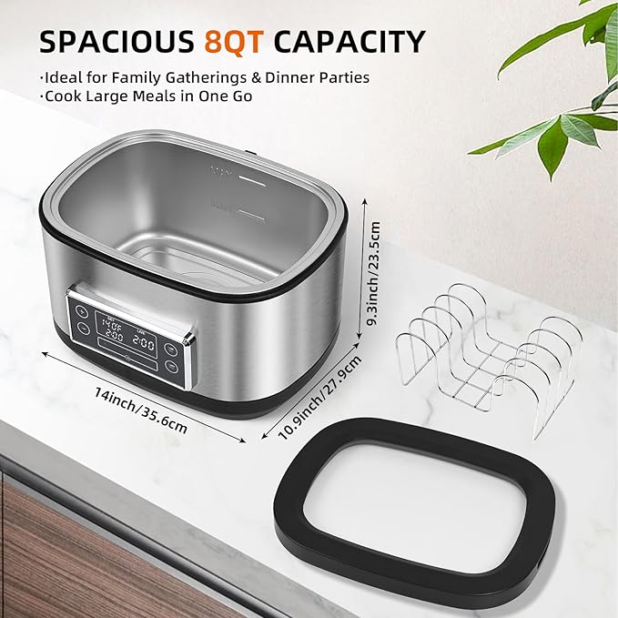 Homtone Sous Vide Cooker, 8 Quart Suveed Cooking Machine, Temperature Control Stainless Steel Sous Vide, Sous Vide Precise Cooker with Timer, Sousvide for Steak/Seafood/Poultry/Vegetables/Eggs