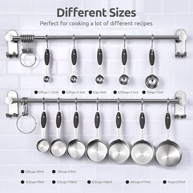 U-Taste 18/8 Stainless Steel Measuring Cups and Spoons Set of 12 (Black) and 329°F Heat Resistant Rice Spoon Paddle Scooper (Transparent)