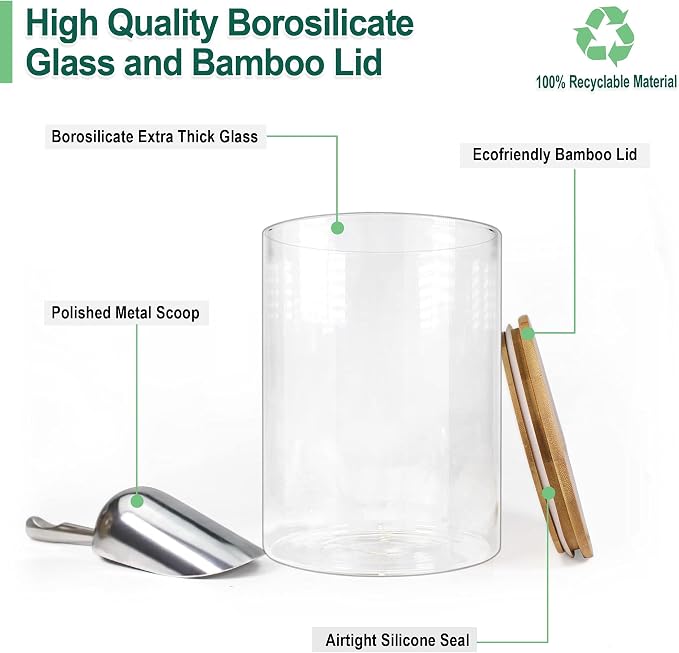Urban Green Glass Jars with Airtight Lids, Airtight Glass Canisters with Locking Lids, (Bamboo 100oz)