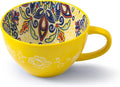 Large Coffee Mug, 15 oz Boho Coffee Mug Ceramic with Handle, Porcelain Tea Cup, Coffee Cup for Cappuccino and Latte, Microwave & Dishwasher Safe, Ideal Gift for Family/Friend (Yellow)