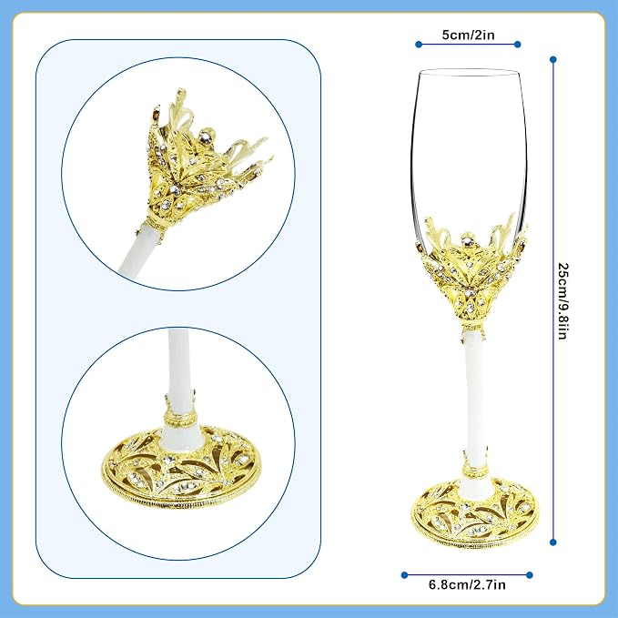 Champagne Flutes -His and Hers,Wedding Toasting Glasses for Engagement Celebrations, Bridal Shower and Registry Idea, Tall Wine Glasses for Bride and Groom Gifts,7oz (Gold&white)