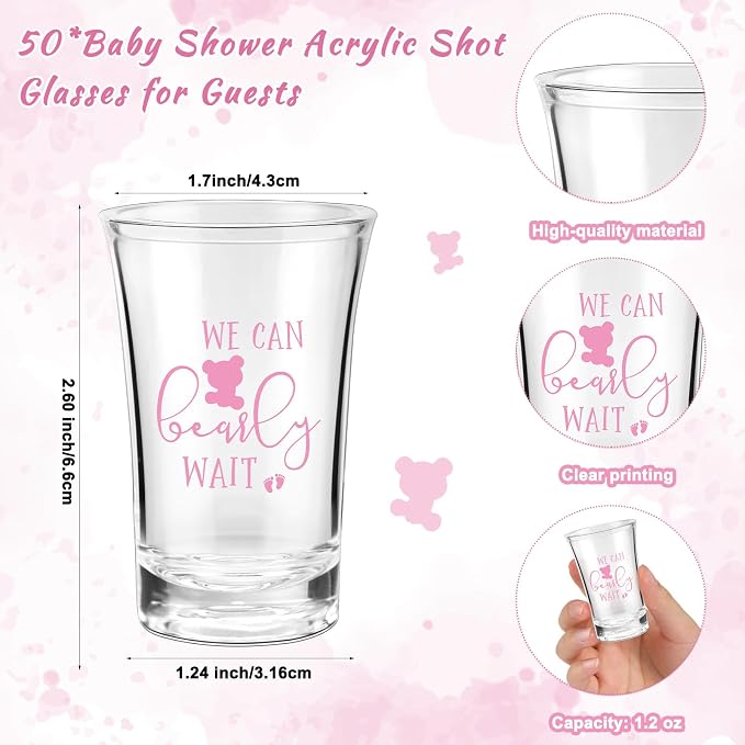 50 Sets Baby Shower Favor for Guests Acrylic Shot Glasses with Bottle Opener Keychains Thank You Tags and Bags Gender Reveal Party Favors for Guest Baby Shower Return Gift(Bear Girl)