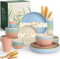 Wrova 40-Piece Wheat Straw Dinnerware Sets for 8, Unbreakable Kitchen Plates and Bowls Set with Cups Set, Soy Sauce Dish for BBQ, Microwave and Dishwasher Safe Dishware Sets for Kitchen- Nordic