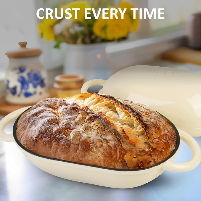 Dutch Oven for Bread Baking – Premium Cast Iron Pot with Lid – Perfect for Sourdough, Artisan Loaves & No-Knead Bread – 2 QT / 1.9L (Enameled, Round, Oven & Stovetop Safe), White