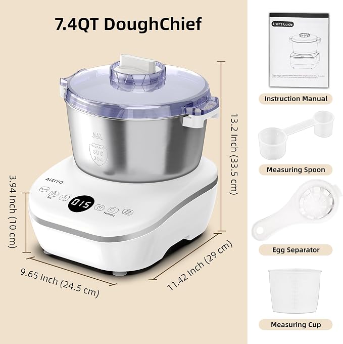 AIZIYO DoughChief, 7.4QT Dough Maker, Dough Mixer with Ferment Function, 304 Stainless Steel Bowl, Removeable lid, Touch Panel Control, Electric Dough Proofing Box for Pizza & Bread