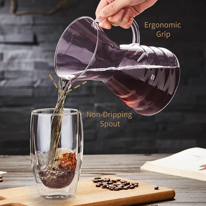 Unbreakable - Pour Over Coffee Maker with Permanent Stainless Filter 27 fl oz, Thickened Heat-Resistant Borosilicate Glass Dripper Coffee Brewer, Stovetop Safe, Pink