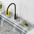 PoYang 24 inch Faucet Mat for Kitchen Sink Splash Guard, 7° Slope Silicone Sink Water Splash Guard for Kitchen Sink Area with Snap, Longer Sink Protectors for kitchen Sink Sponge Holder, Light Grey