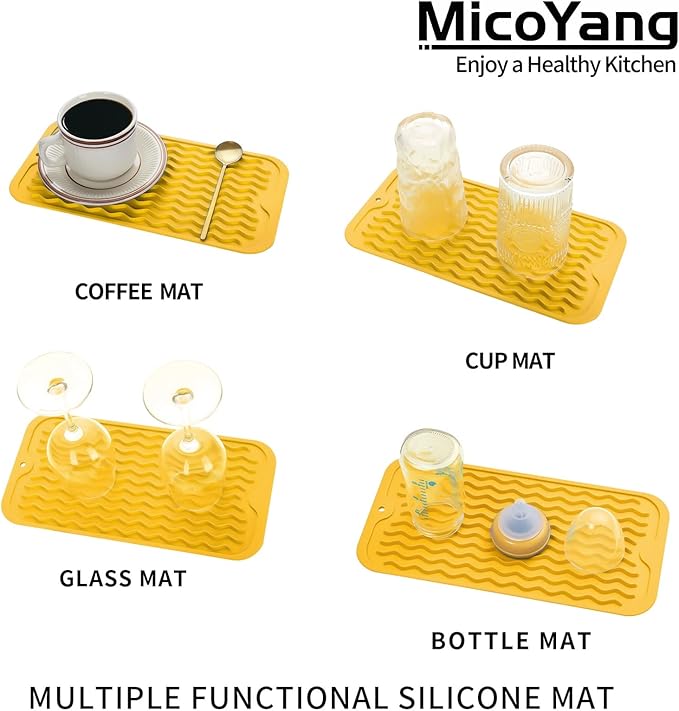 MicoYang Silicone Dish Drying Mat for Multiple Usage,Easy clean,Eco-friendly,Heat-resistant Silicone Mat for Kitchen Counter or Sink,Refrigerator or Drawer Liner Yellow S 12 inches x 6 inches