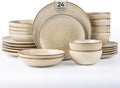 GBHOME 24 Pieces Double Bowls Dinnerware Sets for 6, Stoneware Plates and Bowls Set with Reactive Glaze, Scratch Resistant Stoneware Dishes Set, Dishwasher & Microwave Safe