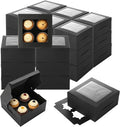 100 Pcs Cupcake Boxes, Cupcake Box Set, Black Pastry Boxes with Window and 4-Cup Inserts, 6x6x3 in Bakery Cartons for Cookies, Cakes, Muffins, Dessert Transport