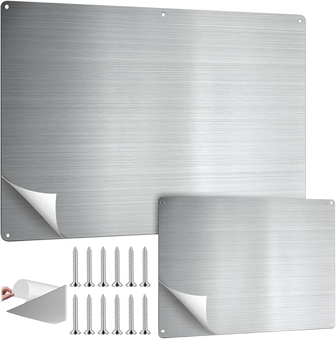 MorningRo 2 Pack Magnetic Board for Wall for Magnets 17.5" x 11.5" and 9.5"x 6.5" Stainless Iron Plate with Back Adhesive Mounting Screws for Bulletin Board Magnets Spice Jar Wall Fridge Display