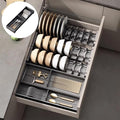 Dish Drying Rack, Stainless Steel Adjustable Bowl Plate Drainer, Pot Lid Holder, Plate Organizer for Cabinet for Cutting Boards, Cooling Racks (Gentle Black,18.11 * 5.90 inch,Tool Box D)