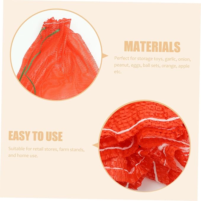 Zerodeko 50Pcs Reusable Mesh Produce Bags Drawstring Storage Net Bags for Fruits Vegetables Versatile Use for Retail Home and Farms Red