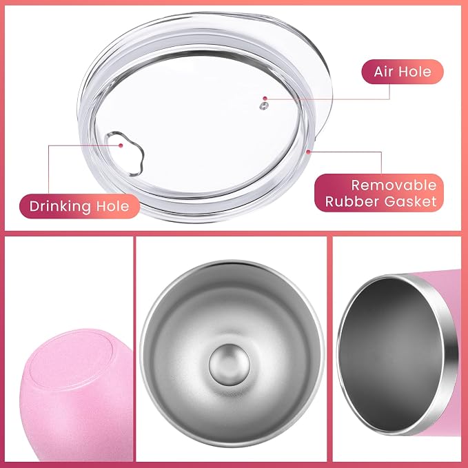 Remagr 16 Pack Stainless Steel Wine Tumblers 12 oz Insulated Vacuum Wine Cup Set Double Wall Stainless Steel Stemless Mug Glasses for Coffee Soda Whiskey Outdoor Travel (Pink)