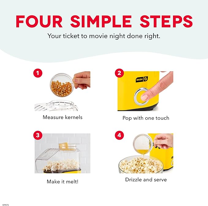 Peanuts DASH Fresh Pop Popcorn Maker - Oil-Free, Air Popcorn Popper - With Measuring Cup & Recipe Guide - Perfect for Movie Nights - 16 Cups