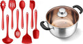 LIANYU 6QT Stock Pot with Cooking Utensils, 6 Quart Stainless Steel Soup Pasta Boiling Pot, Silicone Kitchen Utensils Set with Holder, Dishwasher Safe