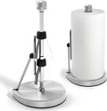 Heavy-Duty Stainless Steel Paper Towel Holder - Easy One-Handed Tear with Suction Cups - Modern Weighted Standing Countertop Dispenser for Kitchen - Holds All Paper Towel Rolls, Silver