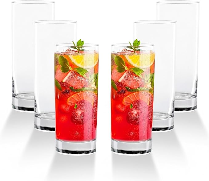 LEMONSODA Premium Highball 12oz/15oz Glass Sets - Elegant Tom Collins Glasses - Tall Water Drinking Glasses - Bar Glassware for Mojito, Whiskey, Cocktail (15oz, Set of 6)