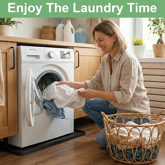 27x27 Inch Silicone Washing Machine Drain Pan – Fits Compact Washers up to 3.5 cu. ft., Waterproof Leak Protection Mat, Anti-Vibration Floor Protector, Black
