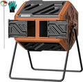 THEGROW'ING 43 Gallon Dual Chamber Compost Bin with Built-in Nuts & Thermometer, Outdoor Rotating Composter Tumbler for Garden Backyard, Orange