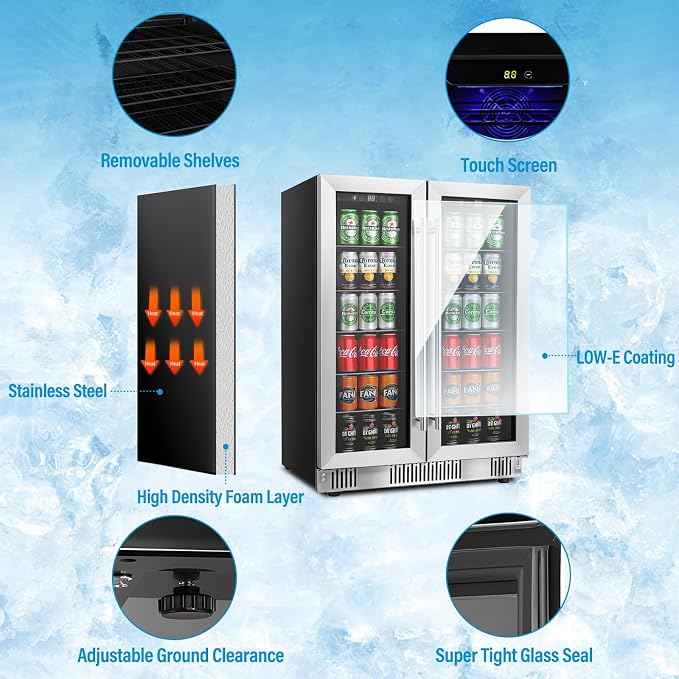 Compact 176 Can/5.4Cu.Ft Mini Fridge For Soda, Beer Or Wine, Portable Small Beverage Refrigerator With Digital Display&Removable Shelves &Reversible Glass Front Door For Office, Dorm, Bar