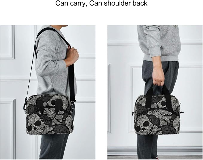 Skull Insulated Lunch Bag Reusable Lunch Tote Bag Cooler Bag for Women Men Adult Lunch Box with Adjustable Shoulder Strap Leakproof Lunch Bag for Work School Picnic Camping