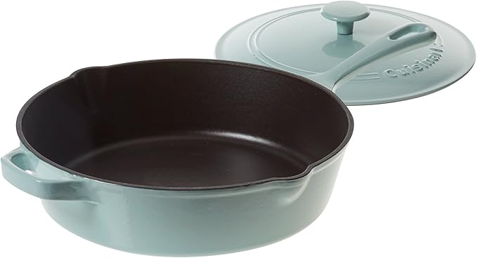 Cuisinart Chef's Classic Enameled Cast Iron Dutch Oven with Lid, Porcelain Enameled Interior, Oven Safe, Induction Compatible, 12-Inch, Chicken Fryer, Light Blue