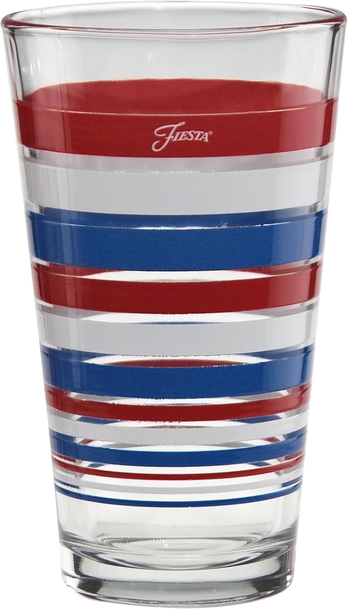 Officially Licensed Fiesta Stripes 16-Ounce Tapered Cooler Glass (Set of 4) (Red White Blue Collection)