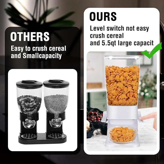 Cereal Dispenser Countertop 2pcs,5.5L Cereal Containers Storage Dispenser for Pantry,Dry Food Storage Rice Containers,Candy Dispenser,Snack Organizer Machine for Grains, Nuts,Oatmeal, Pet Food White