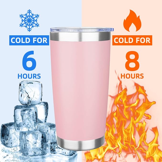 20oz Tumbler with Lid Stainless Steel Insulated Tumblers Travel Coffee Tumbler Bulk Double Wall Vacuum Insulated Water Cup Gifts for Christmas Women Men Her Him Home Office(Pink, 4pack)