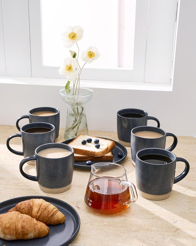 famiware Coffee Mugs Set of 8, Milkyway 13 oz Mug Set, Ceramic Cup Set with Handle for Coffee, Tea, Cocoa, Milk, Matte White + Matte Dark Charcoal