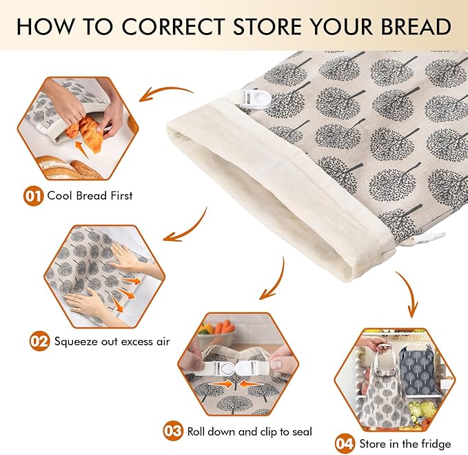 Sourdough Bread Bags & Proofing Bowl Covers, 2 Pack Reusable Beeswax Bread Bag with Cotton Sourdough Bowl Cover, Bread Bags for Homemade Bread to Keep Fresh Longer