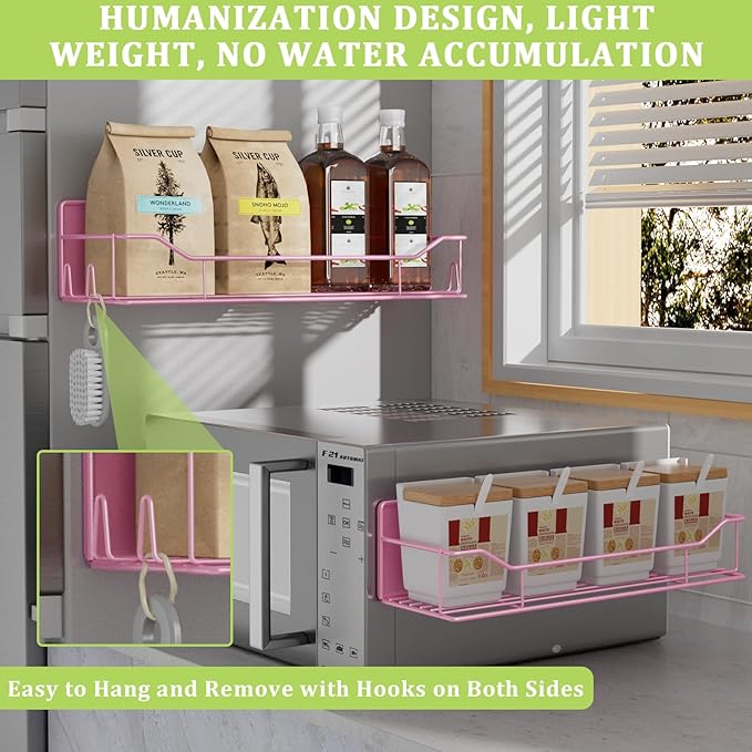Magnetic Spice Rack for Refrigerator, 5 Pack Metal Strong Magnet Spice Organizer Shelves with Hook Rack, Space Saving Magnetic Fridge Shelf for Home Kitchen Organization and Storage (Pink)