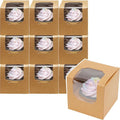 qiqee 60-Packs Cupcake Boxes Auto-pop up Individual Cupcake Container Brown Kraft 3.5" x 3.5" x 3.5" Single Cupcake Boxes