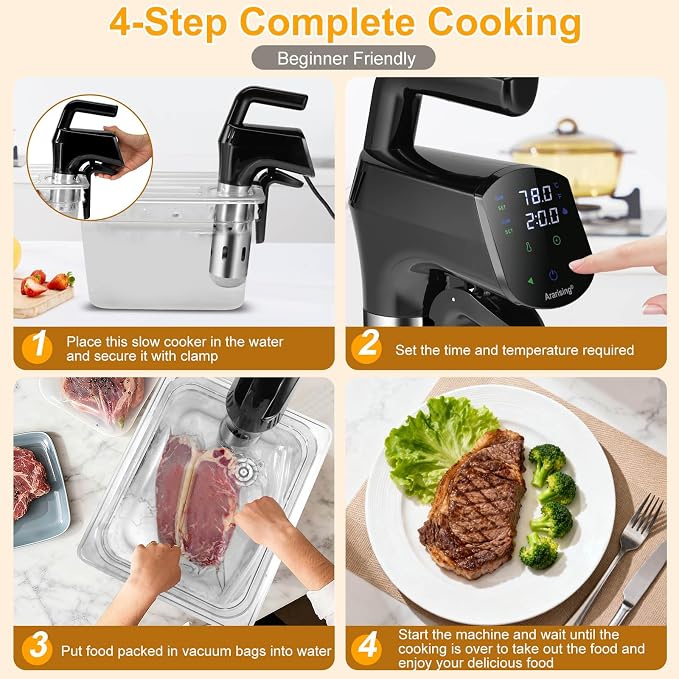 Sous Vide Cooker 2.4G WIFI, Sous Vide Machine with 30 Preset Recipes on APP & Calibration Function, 1300W Ultra-Quiet Immersion Circulator, Accurate Temperature and Time, Fast-Heating with Timer