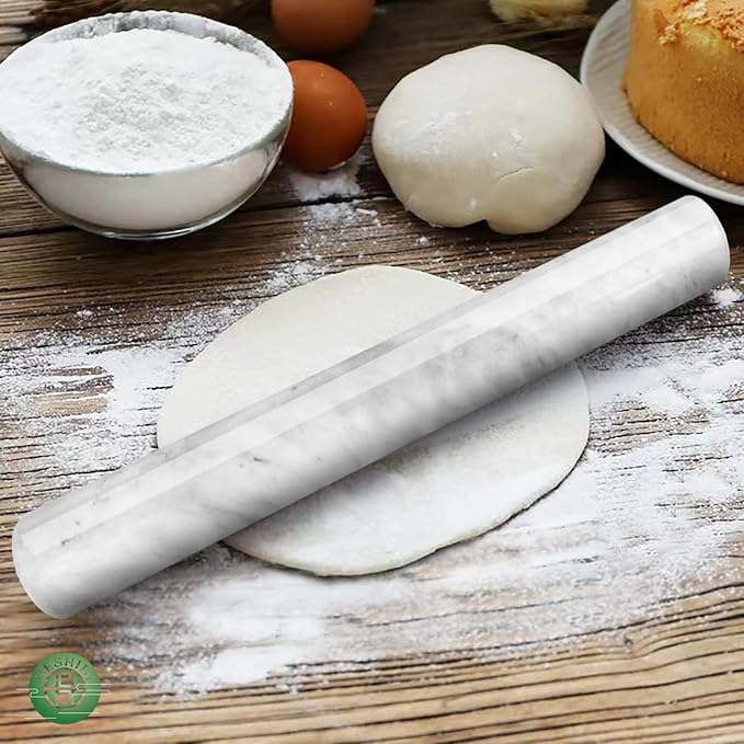 Marble Rolling Pin with Stand, 15.7" White Stone French Heavy Polished Non Stick Cookie Pizza Pastry Dough Baker Roller for Kitchen Baking