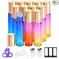 PrettyCare 12 Pack, 10 ml Essential Oil Roller Bottles with Stainless Steel Roller Ball - Refillable Leak-proof Empty Thick Rainbow Glass Roll on Bottles with Metal Caps for Travel, Perfume