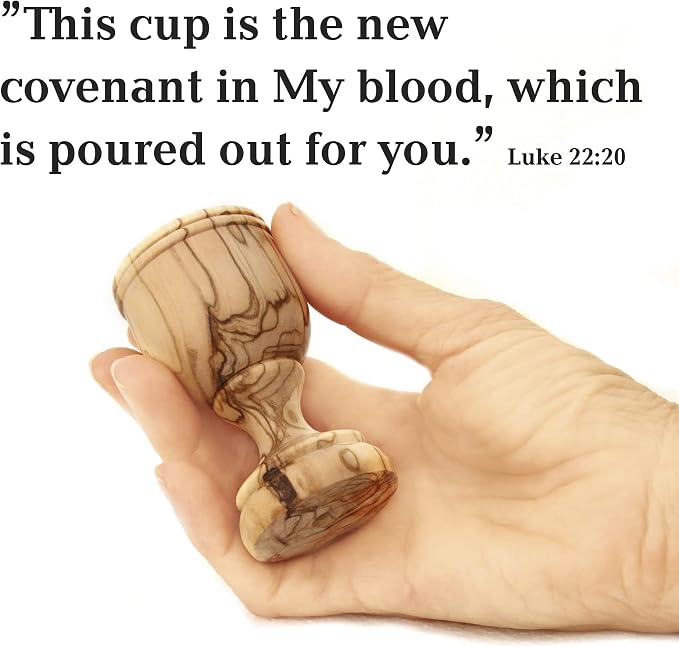 Christian Wedding Gifts – Olive Wood Communion Set Made in Bethlehem – 2 small Cups (3") & Bread Tray for Marriage Unity Ceremony – Authentic Holy Land Gift for Bride & Groom with Certificate