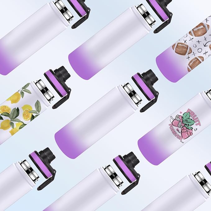 Sublimation Sports Water Bottle Blanks, 20oz Sublimation Tumblers Double Wall Stainless Steel Sublimation Cups with Wide Mouth Lid and Straw 6 Packs Purple