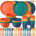 Zhehao 72 Pcs Wheat Straw Dinnerware Sets for 12 Dishwasher Microwave Safe Unbreakable Reusable Kitchen Cups, Plates, Bowls Cultery Sets for Patio, Outdoors, Rv, Camping Dishes (Multicolor)