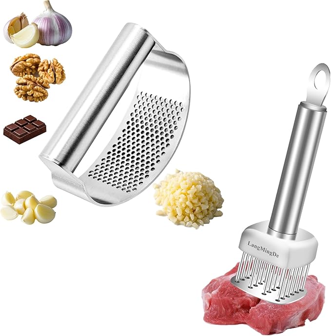 Product Image LANGMINGDE 316 Stainless Steel Meat Tenderizer Tool and Garlic Press Rocker