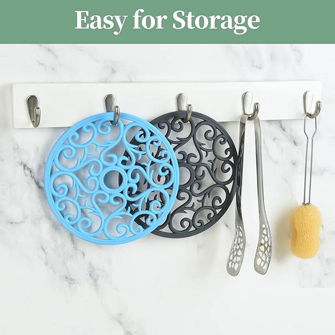 Teal Trivets for Hot Dishes, Silicone Hot Pads for Kitchen, Silicone Trivets for Hot Pots and Pans, Countertop and Tabletop Trivet Mat, Multi Use Round Silicon Pot Holders Set of 3