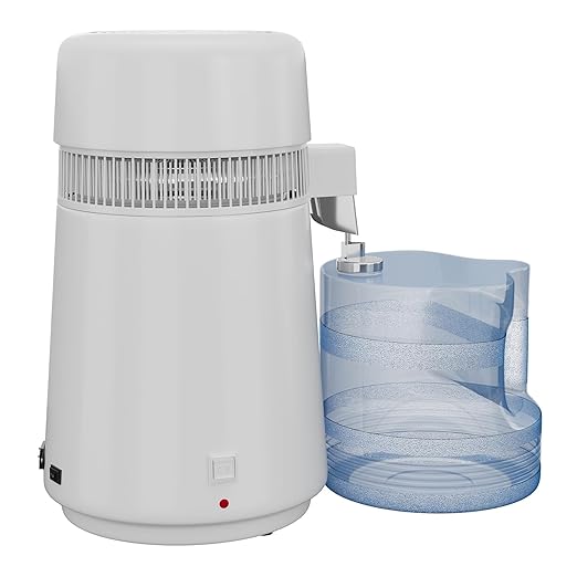 Countertop Water Distiller, 1 Gallon / 4L 750/900W Pure Water Maker with Auto Shut-Off, 304 Stainless Steel & Glass/Plastic, for Home Drinking, Cooking, Appliances – Removes Impurities & Solids