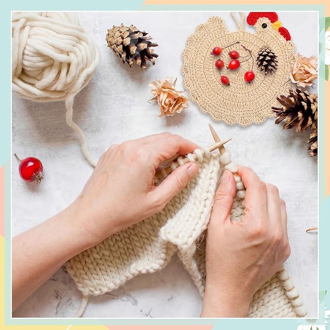 LemonRoad Handmade Crochet Chicken Trivets Set of 6, Farmhouse Hot Pots Holder Gifts Cute Braided Woven Coaster Protector for Dishes Mothers Day Lovers Housewarming 6.5" x 6.8"(Retro Style)