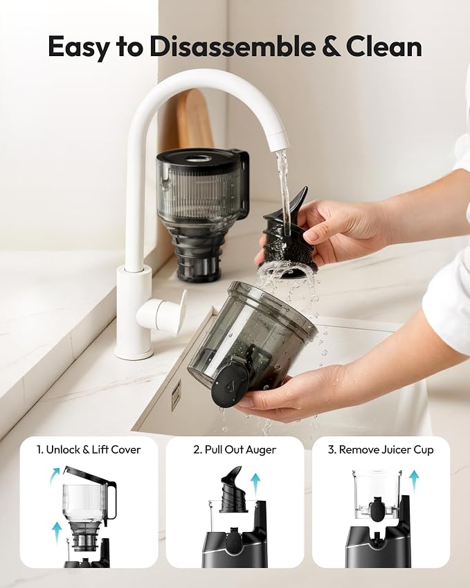 Cold Press Juicer Machines, EUHOMY 5.8" Wide Feed Chute, Slow Masticating Juicer for Whole Vegetables and Fruits, 99.6% High Juice Yield, Easy to clean, Juicer Machines with BPA Free