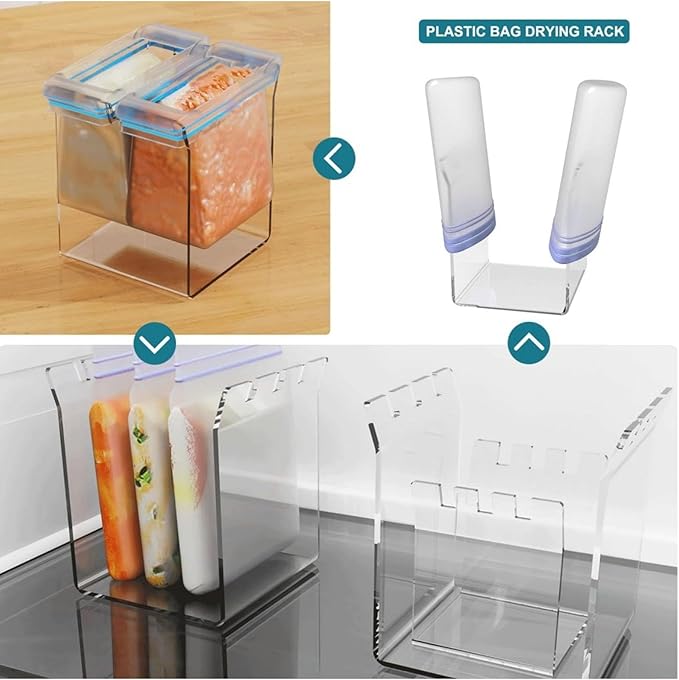 Bag Holder,Baggy Rack Holder for Food Prep Bag,Food Storage Bag Stand,Acrylic Adjustable Food Storage Bag Stand for Kitchen Organization