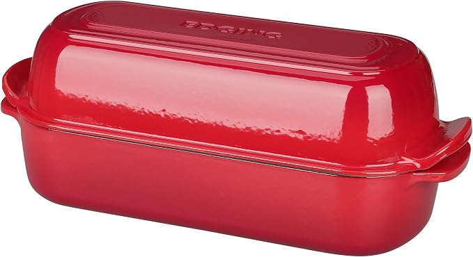 EDGING CASTING Enameled Cast Iron Loaf Pan with Lid, Bread pan, Dutch Oven Bread pan for Homemade Sourdough Bread Baking, 12.5x5.5 inch, 5qt, Red